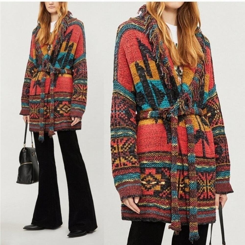 Free People Southwestern Cardigan Duster Jacket Fringe Aztec Size XS SMALL